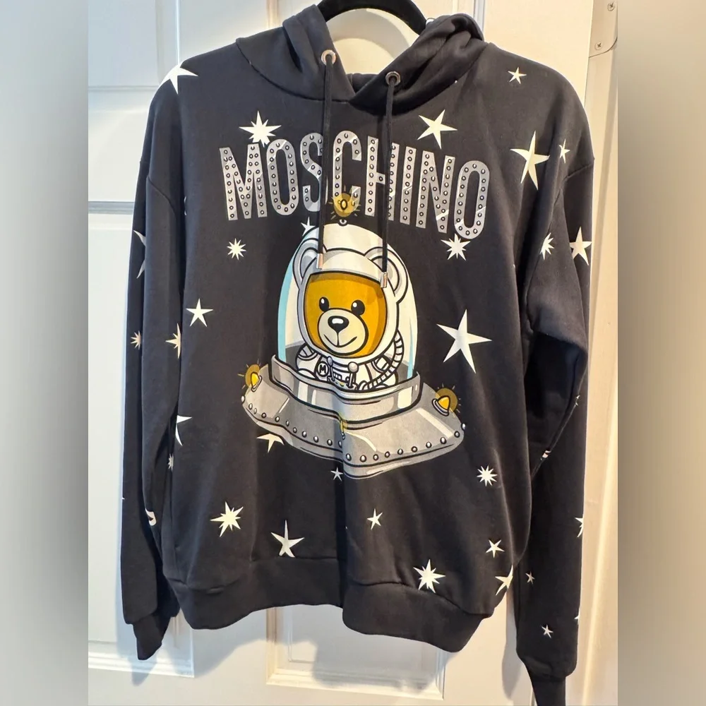 NWT Moschino Black Hoodie with Bear and Star Design